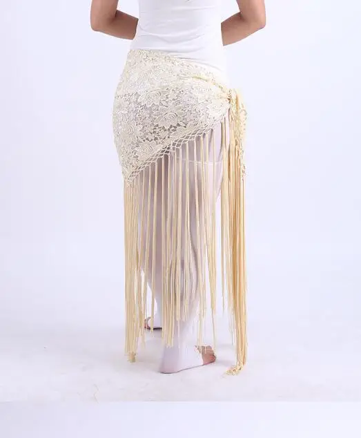 

Cheap Belly Dance Clothes Women Dancewear Long Fringe Hand Crochet Triangle Belt Belly Dance Hip Scarf Sequins