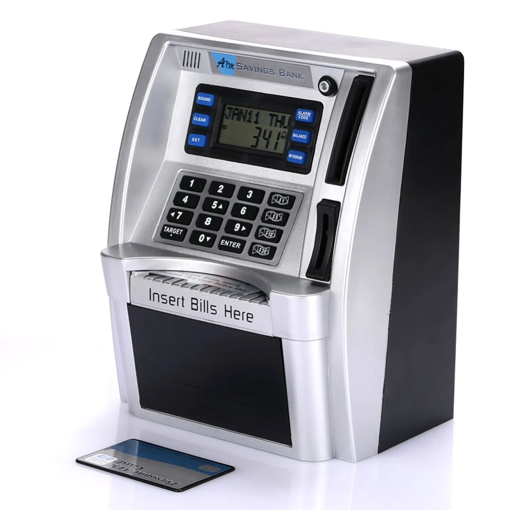 Giantree Simulation US ATM сберегающие банки ATM Копилка ATM Сейф для денег коробки с ЖК-экраном Серебряный детский подарок Сейф для денег коробка