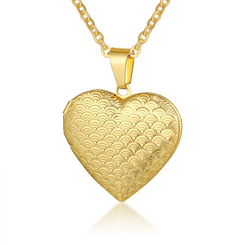 

Stainless Steel Gold Color Heart Shape Box Pendant Necklace Openable Photo Locket Picture Frame Sachet Perfume Box 10pcs