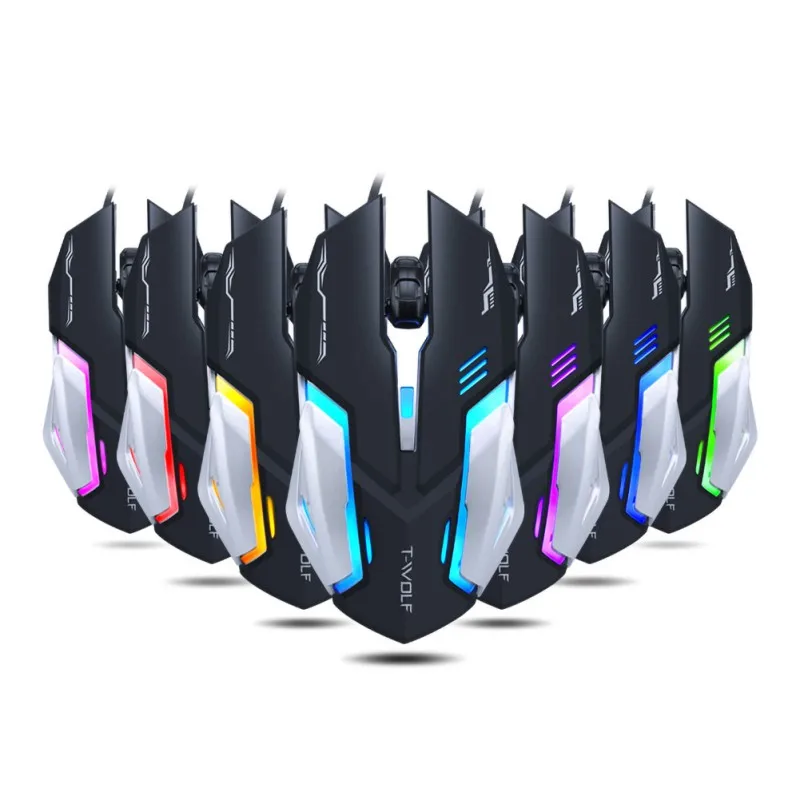 USB Проводная игровая мышь для ноутбука USB PC эргономичная оптическая световая мышь 7 цветов светодиодный пульсирующая подсветка 2400 точек/дюйм