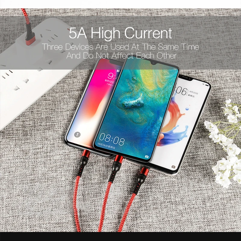 USB кабель 5A Быстрая зарядка 3 в 1 Micro usb type C кабель для зарядки samsung S9 iPhone X Мульти USb порт кабели для передачи данных для мобильных телефонов