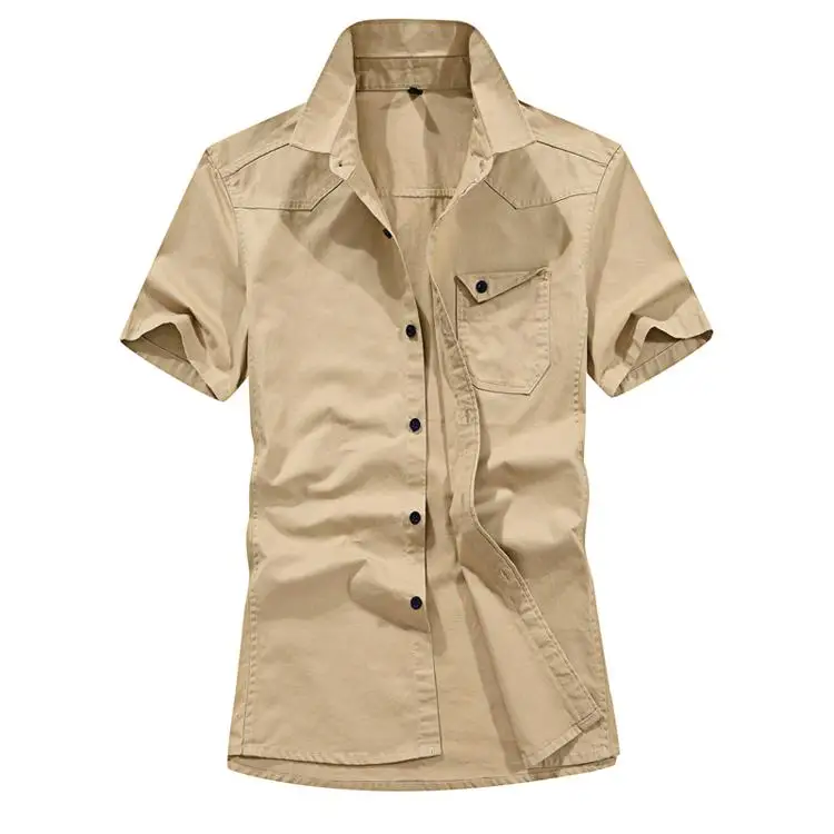 Брендовая одежда мужские рубашки Модные Повседневные Лето Осень Homme Camisa Masculina рубашка с коротким рукавом Хлопок Мужской размера плюс S-6XL - Цвет: khaki shirt