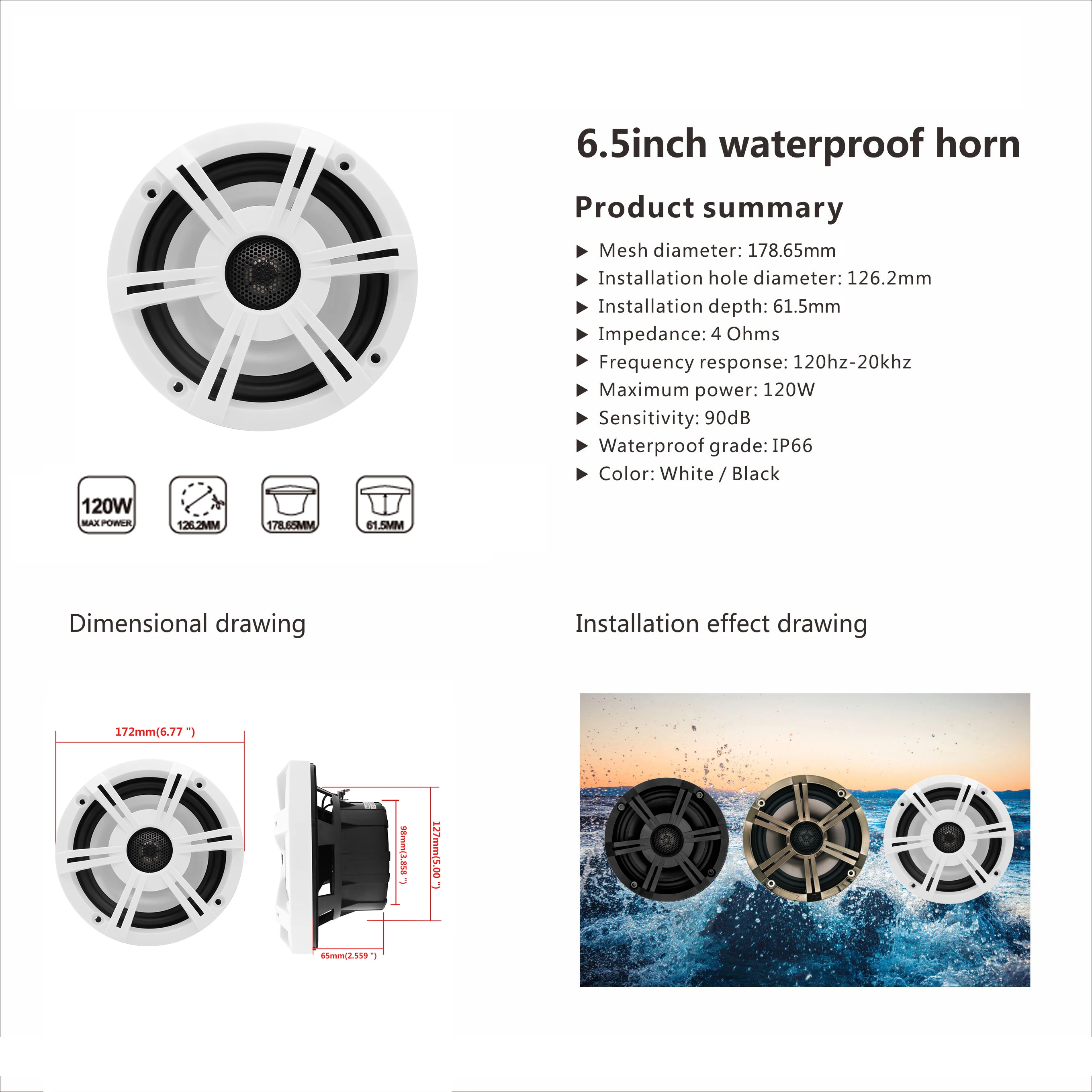 240Watts 6.5Inch Waterproof Marine Speakers System Outdoor Music Speaker For Boat Yacht SPA ATV UTV Golf Cart Bathroom Motorcycl