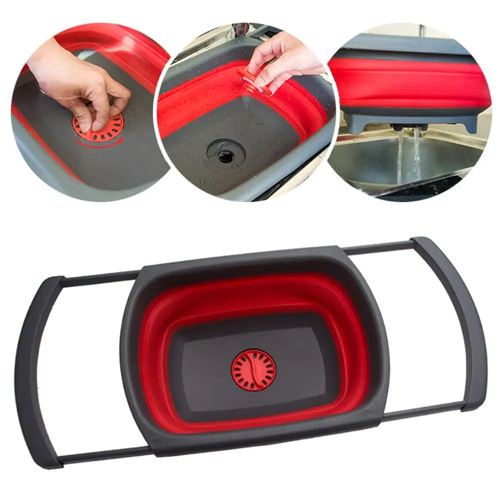 

Telescopic Foldable Silicone Strainers Collapsible Colander Set Fruit Vegetable Basket for Home Fruit Cleaning / Kitchen Storage