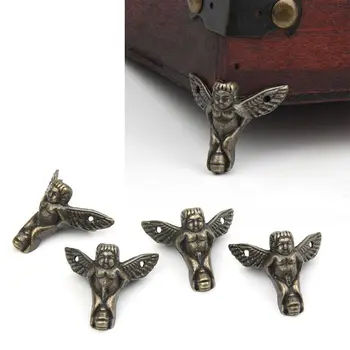 

4Pcs Antique Bronze Angel Gift Box Wood Case Corner Protector Furniture Decor