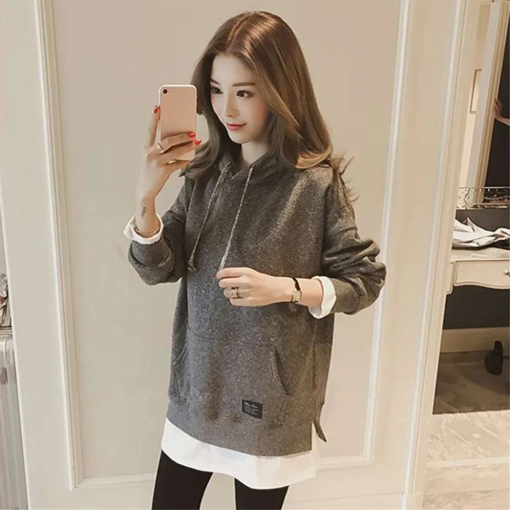 Толстовки для женщин Лоскутная поддельная двойка Повседневная pull a capuche femme sweat a capuche пуловер с длинными рукавами Осень J30