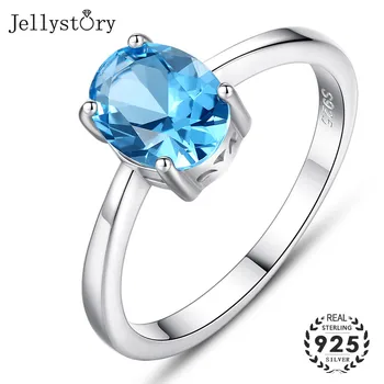 

Jellystory 925 Sterling Silver Ring with oval blue sapphire stone for Lady Wedding Engagement Party Fine Jewelry Gemstones Rings