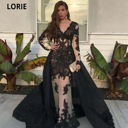 LORIE Evening Dresses V-Neck Long Sleeves Zipper Back Appliques Crystal Evening Dresses Barato Vestidos De Fiesta De Noche
