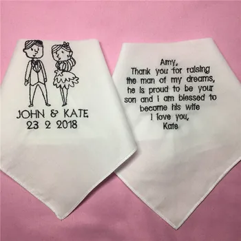 

2 Pieces Custom Wedding Handkerchiefs for Parents, Embroidered Hankies for Mother and Father, Personalized Wedding Gift