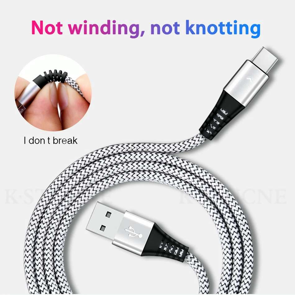 KSTUCNE usb type-C кабель для Xiaomi Redmi Note 7 mi8 mi9 USB C кабель для samsung S9 Быстрая зарядка USB-C шнур для зарядки мобильного телефона