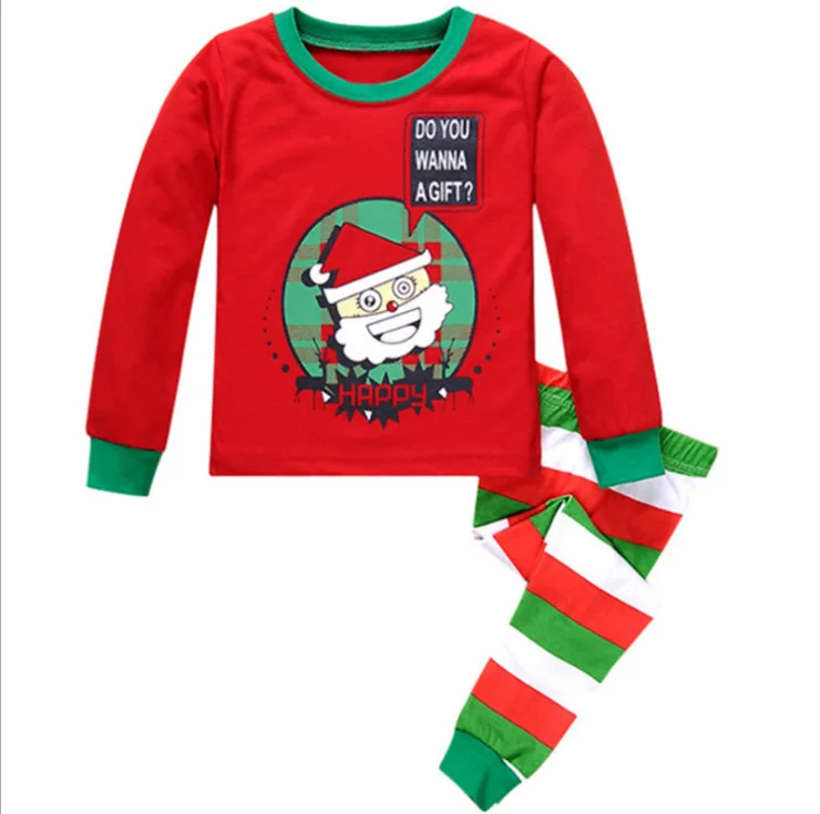 New Kids Girls Pijamas Winter Pajamas Baby Boys Sleepwear Children Green White Striped Christmas Pajamas - Цвет: F