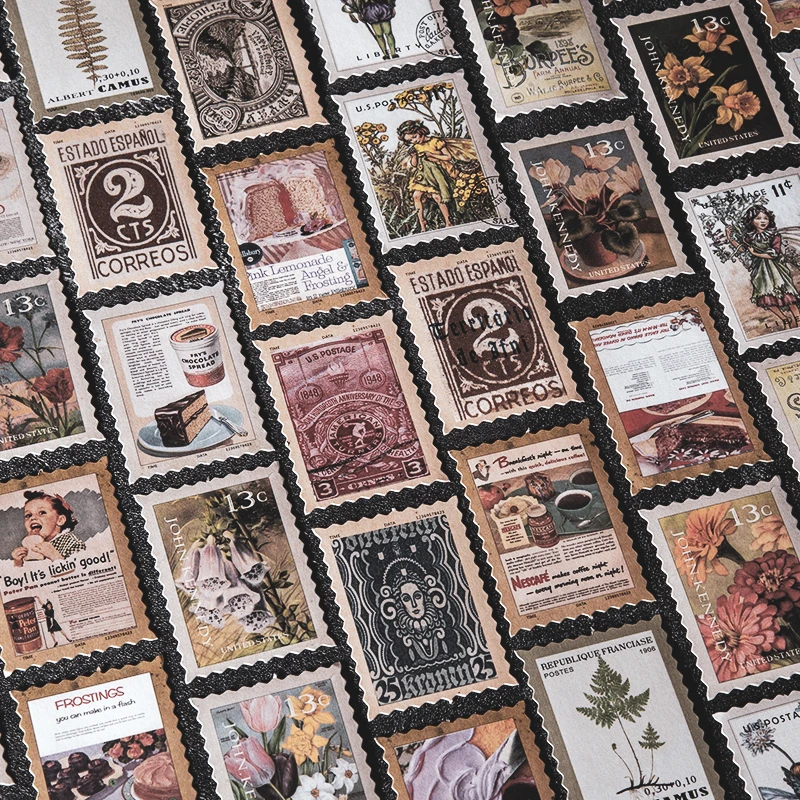 100 Pcs Vintage Little Postman Stamp Decorative Sticker Diy Diary Journal Craft Scrapbooking Planner Label Stickers Aesthetic