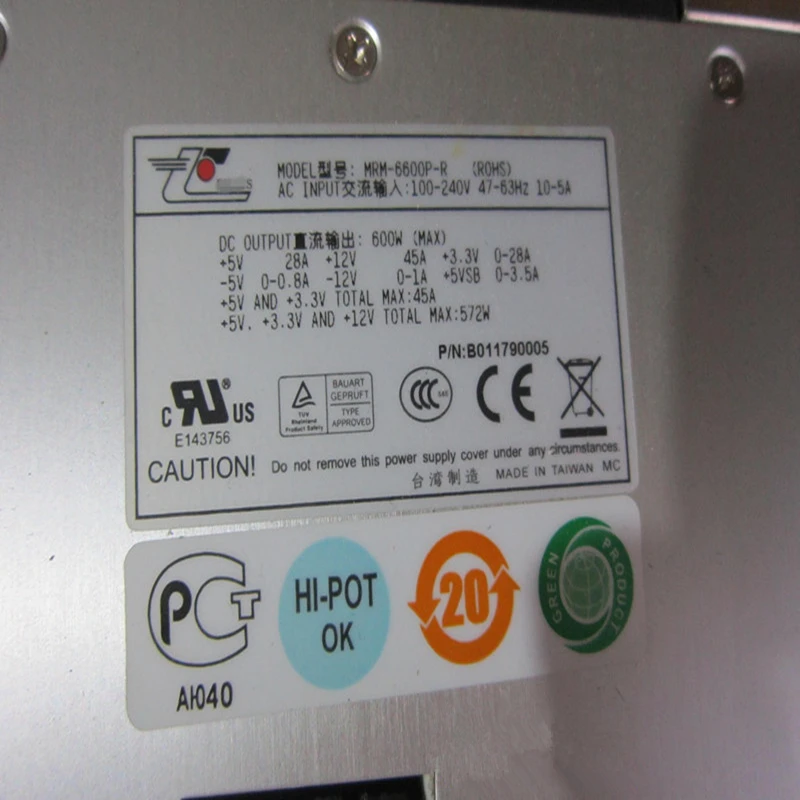 Блок питания для Zippy 600W блок питания MRM-6600P-R NF5580A NF380D