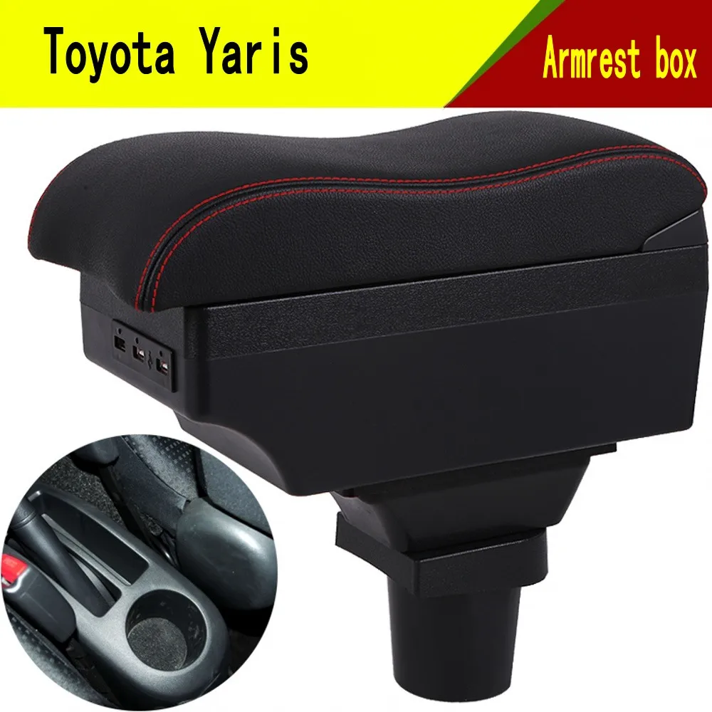 For Toyota Yaris Vitz Armrest Box Arm Elbow Rest Center Console Storage Case Modification Accessories with Cup Holder USB Port