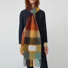 Осень зима мужской и женский шарф из шерсти Альпака радужные Квадратные Цветные Шарфы с кисточками 4 цвета