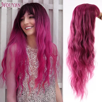 

HOUYAN Adult Female Long Wave Liuhai Curly Blue Brown Gold Thermal Resistant Synthetic Curly Hair Multicolor Optional