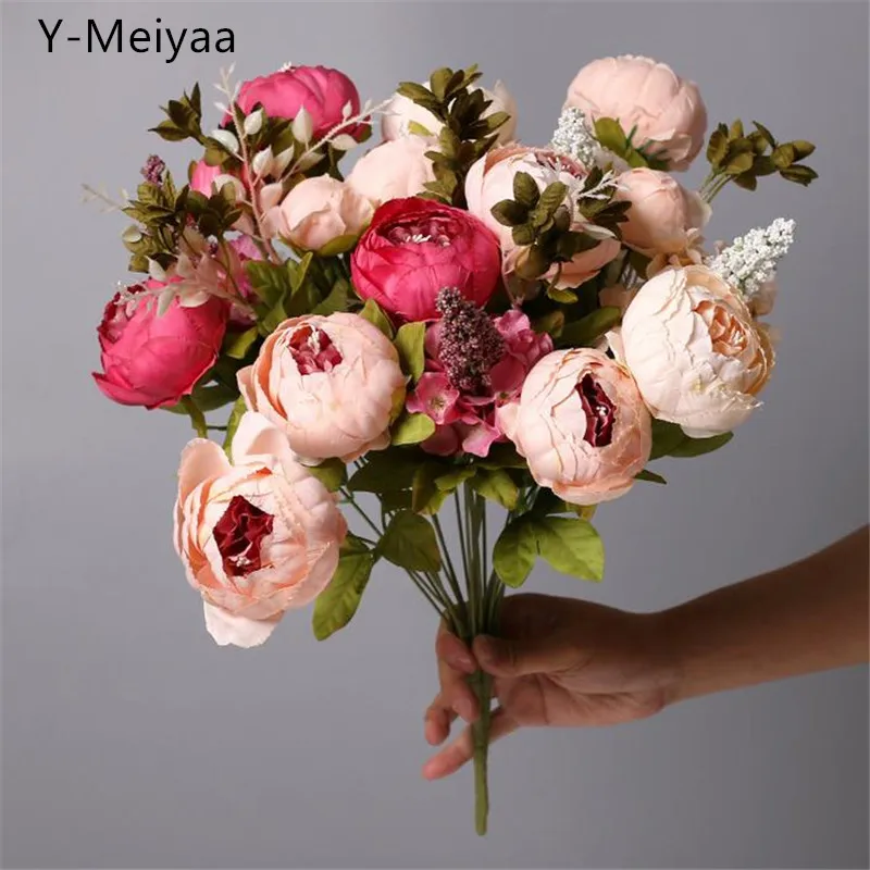 

1Bunch 13 Heads Peony Artificial Flower Decorative Party Fake Flowers Peonies For Home Hotel Decor Wedding Decoration Wreath 20#