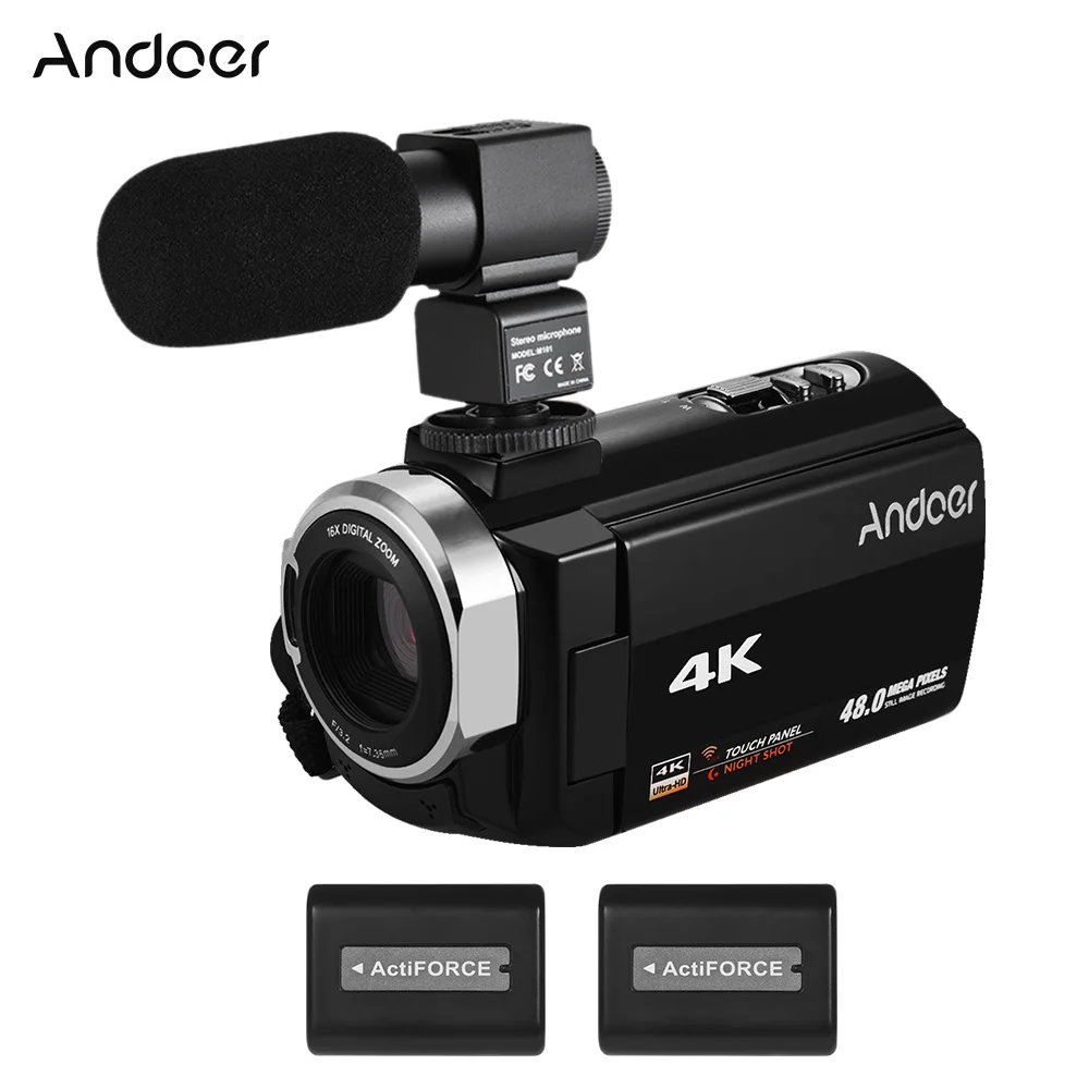 Andoer 4K HD 3 дюймов сенсорный экран Цифровая видеокамера DV WiFi ИК Ночное Видение с 2* батареи+ конденсаторный микрофон