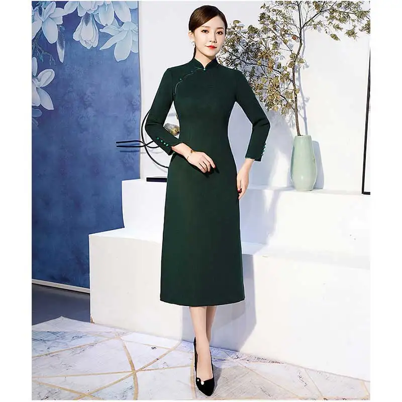 Китайское платье для женщин, элегантное, винтажное, cheongsam qipao, платье, пальто, толстое, теплое, женское, tangsuit vestidos для зимы и осени - Цвет: color3
