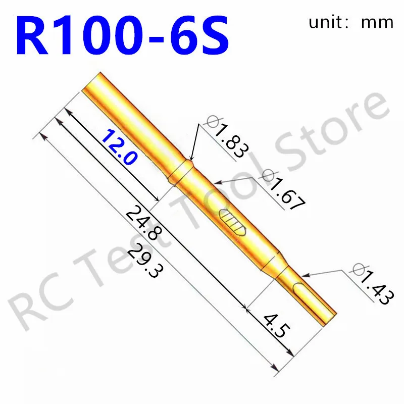 20/100PCS R100-6S Test Pin P100-B1 Receptacle Brass Tube Needle Sleeve Seat Solder Connect Probe Sleeve 29.2mm Outer Dia 1.67mm
