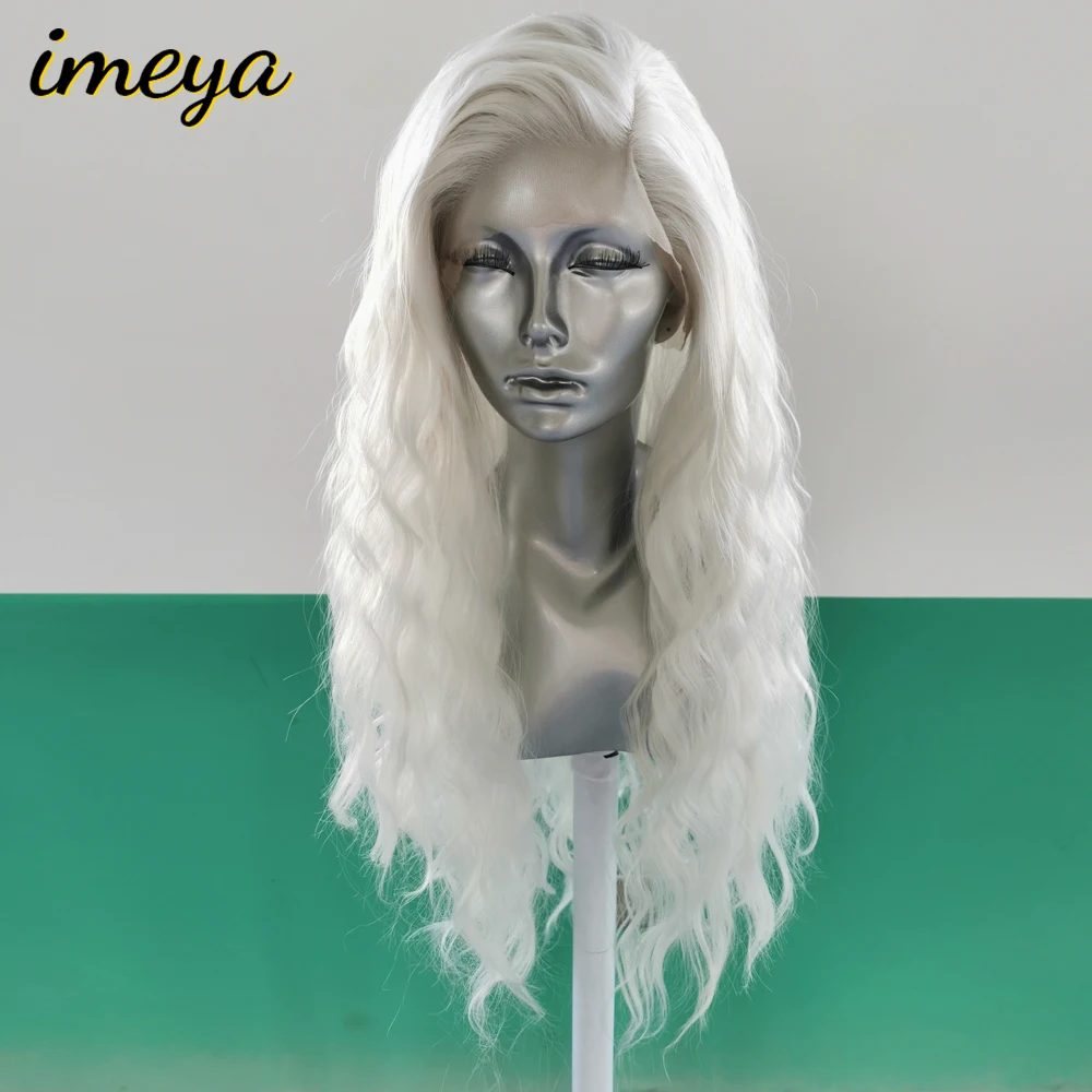 

Imeya 150% Density Bouncy Curly Synthetic Lace Front Wigs White Color Heat Resistant Replacement Cosplay Wigs For Women