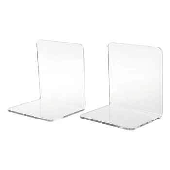 

2Pcs Clear Acrylic Bookends L-shaped Desk Organizer Desktop Book Holder School Stationery Office Accessories