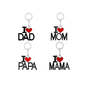 

English Letter Keychain I Love Papa Mama Mom Dad Metal Key Ring Family Key Chain for Father Mother's Day Gift WB1059