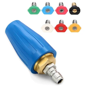 

Pressure Washer Nozzle Tips Full Set, 4000PSI 360 degree Rotating Turbo Nozzle , with 7 Spray Multiple Degrees Nozzles