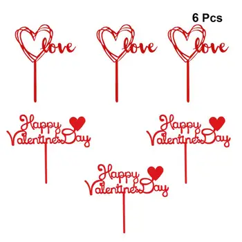 

6 Pcs LOVE & HAPPY VALENTINES DAY Cake Topper Cake Picks Acrylic Dessert Decoration Acrylic Cake Topper For Party Dating