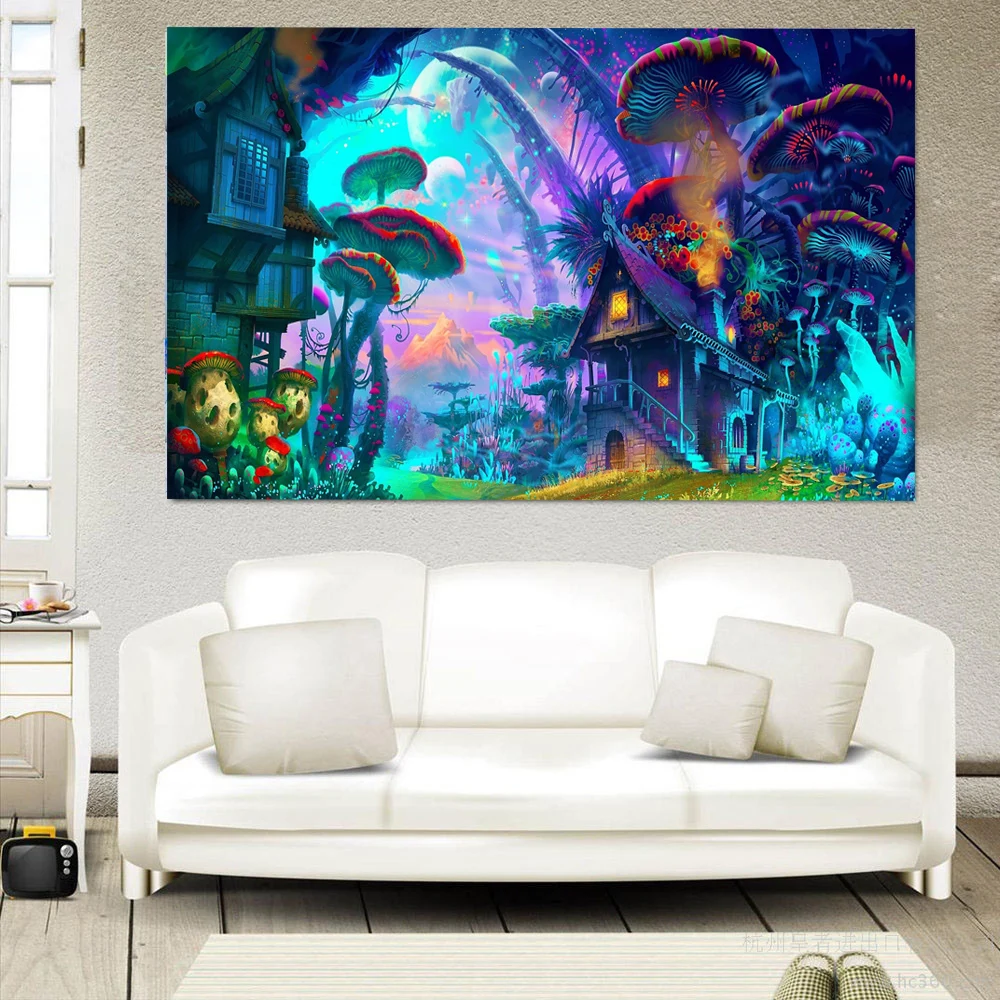 Домашний декор абстрактный настенное искусство изображение без рамки Psychedelic лес живопись фантазия пейзаж холст живопись для гостиной