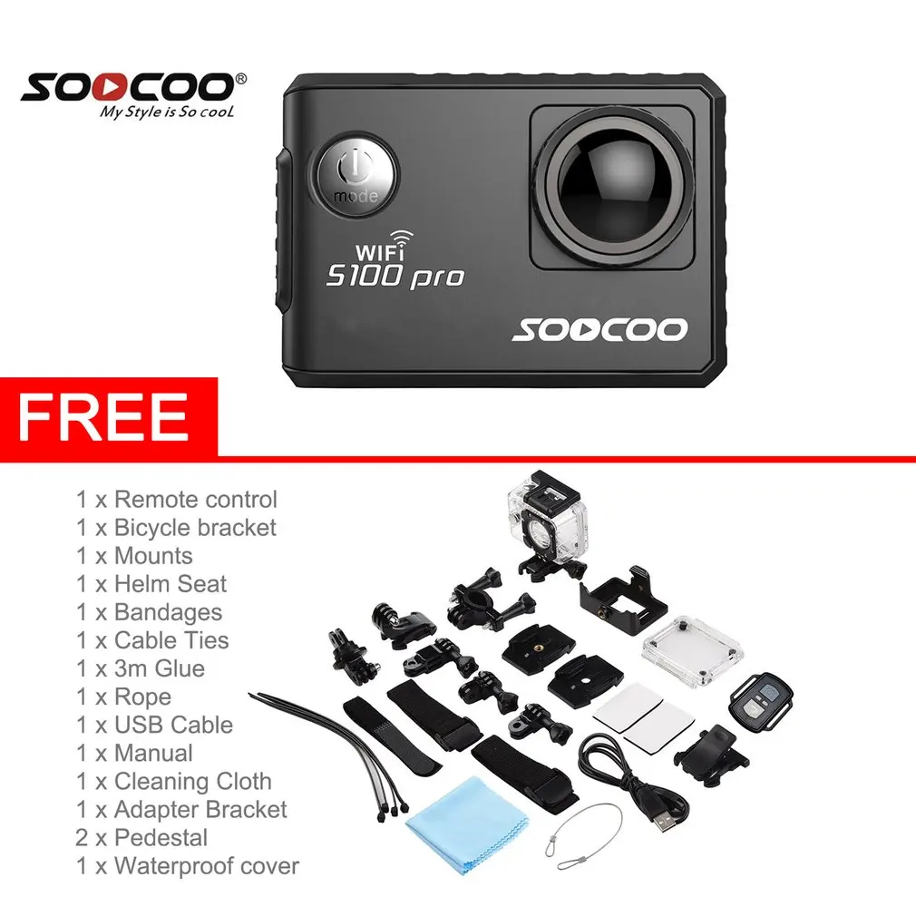 Голосовое управление S100Pro Водонепроницаемая экшн-камера Wifi 4K HD 2,0 сенсорный экран Спортивная камера с микрофоном gps расширение