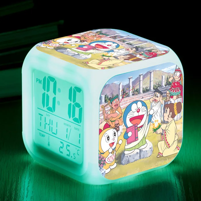 Doraemon мультфильм игрушки прикроватный детский будильник светодиодный Изменение цвета цифровые часы Настольный будильник свет светящийся электронный Reveil - Цвет: see chart