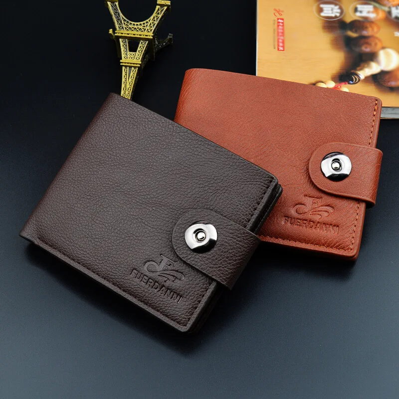 

New Style Men Short Wallet 2 Discount Magnetic Snap Leather Wallet Casual Men's Wallet Speed Bribe Stall Supply of Goods