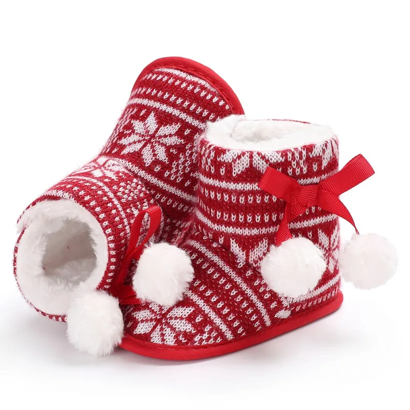 

Christmas Keep Warm Winter Baby Snow Boots First Walkers Plus Cashmere Red Maple Baby Boots Prewalker
