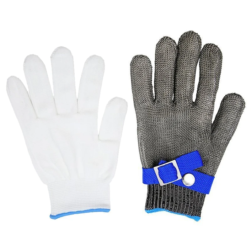 

ABKT-Safety Cut Proof Stab Resistant Stainless Steel Steel wire Butcher blue Glove Size L High Performance Level 5 Protection #A