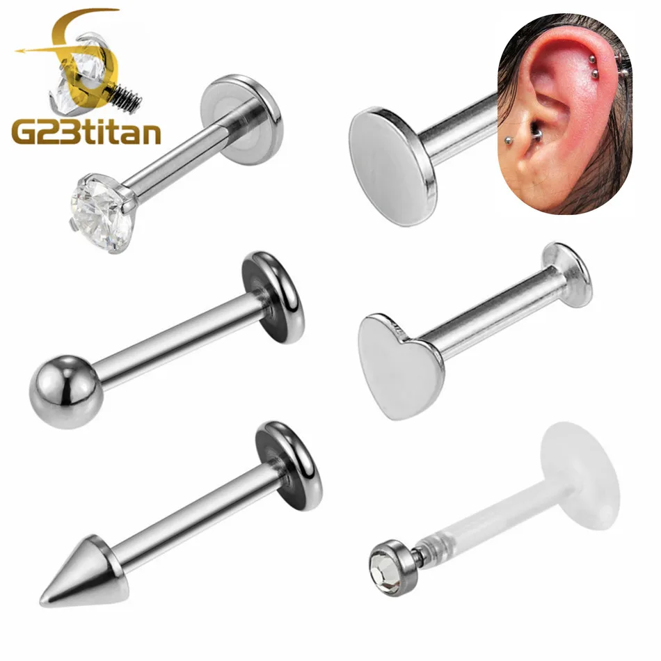 F136 Titanium Labret Stud Lip Rings 16G Piercing Barbell Ear Helix Cartilage Earring Tragus Medusa Bar Body Jewelry Accesories piercing jewelry body piercing jewelry body jewelry