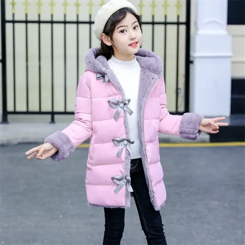 

2019 Girls Winter Coats Hoodie Fleece Warm Children Jackets Long Teen Girl Clothes Cotton Kids Snow Parkas Thick Baby Clothing
