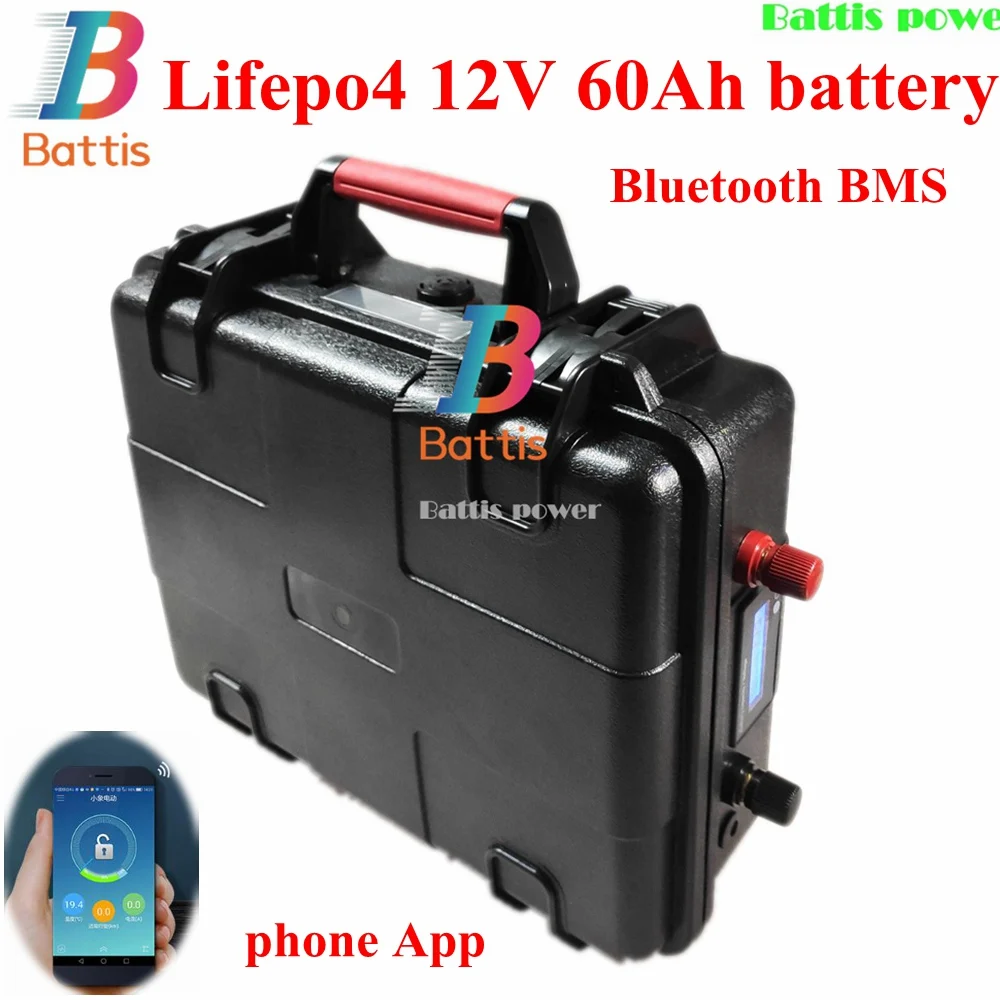 Portable lifepo4 12V 60ah Lithium battery pack 12v BMS with bluetooth APP for trolling motor scooter RV solar + 10A Charger | Электроника