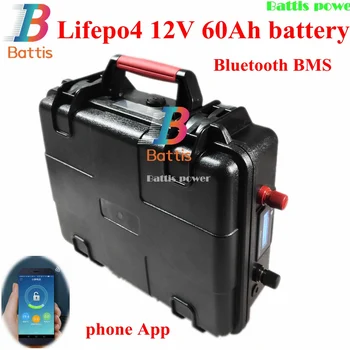 

Portable lifepo4 12V 60ah Lithium battery pack 12v BMS with bluetooth APP BMS for trolling motor scooter RV solar + 10A Charger