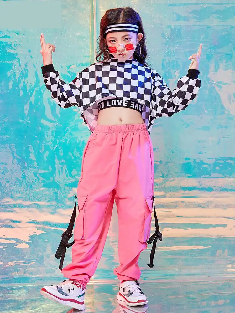 Kids Hip Hop Dancing Clothes For Girls Sweatshirt Croped Tops Tactical Cargo Pants Jazz Dance Costumes Clothing Stage Outfits