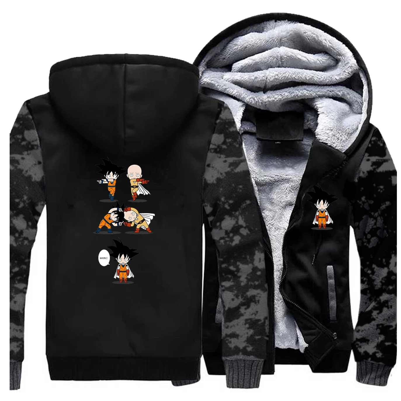 Vintage Gray Fusion Saiyan толстовки японского Аниме Толстая Толстовка Dragon Ball Гоку кроссовер один удар человек Saitama куртка мужская теплая уличная одежда - Цвет: Vintage Gray