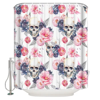 

Skull Pink Flower LeafWaterproof Bathroom Shower Curtain Modern Household Shower Curtain