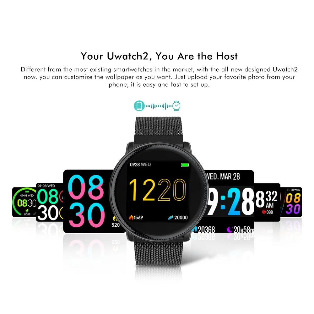 Умные часы Uwatch2 1,3" ips 240*240 дисплей BT4.0 фитнес Шагомер калорий умный таймер пульсометр сна монитор наручные часы