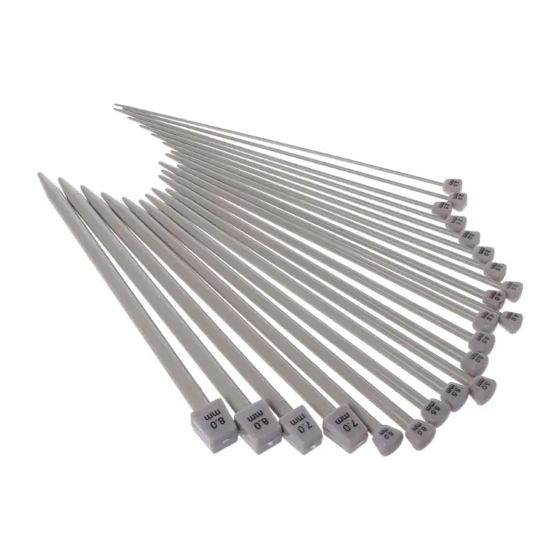 22Pcs 7.9in Crochet Single Pointed Knitting Needles Set Stainless Steel Powder Coating Sweater DIY Tools In 11 Sizes