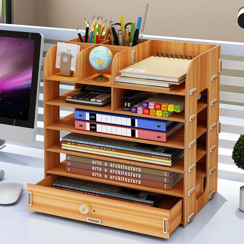 

Multifunction Wood Desktop Organizer DIY Portable Shelf Storage Rack Stationery Holder Pencil Vase Storage Box for Home Office