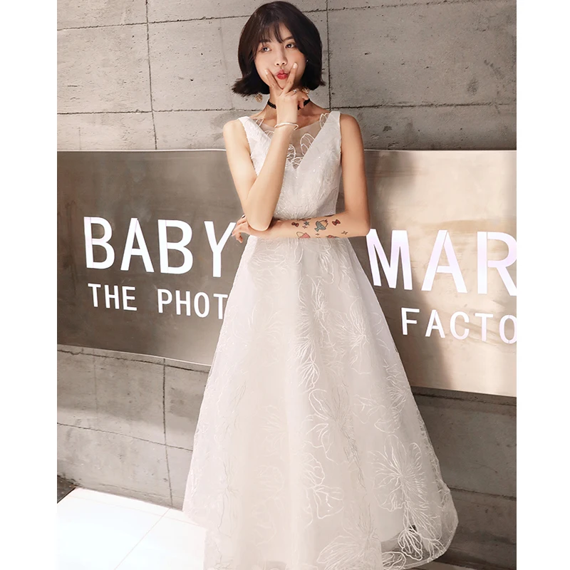 It's Yiya платье для выпускного вечера элегантное белое с v-образным вырезом Vestidos de gala Плюс Размер без рукавов чайные платья женские вечерние E555 - Цвет: white