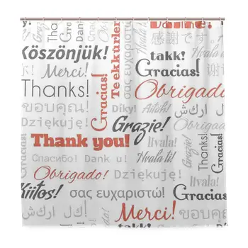 

Unique Shower Curtain Thank You Phrase in Different Languages of The World Multilingua Eco-Friendly with 12 Hooks in Bathroom