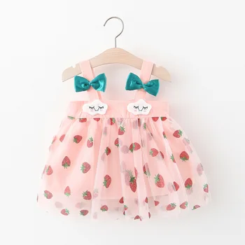 

Baby Girl Daisy Strawberry Gauze Dress Summer Bow Puff Princess Dress