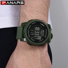 PANARS, зеленые военные часы, мужские спортивные цифровые часы, светодиодный, мужские спортивные наручные часы с хронографом, мужские армейские часы, водонепроницаемые, 8001