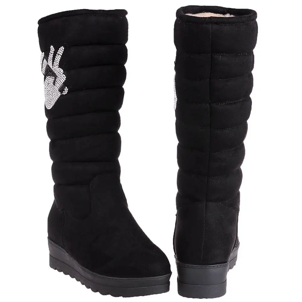 RIBETRINI/теплые ботинки на меху; женская обувь на платформе со стразами и лисой; женские зимние сапоги до середины икры без застежки; большие размеры